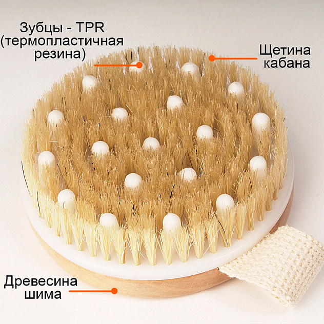 Щетка для сухого массажа CF 0207 круглая с ремешком, с щетиной и зубцами